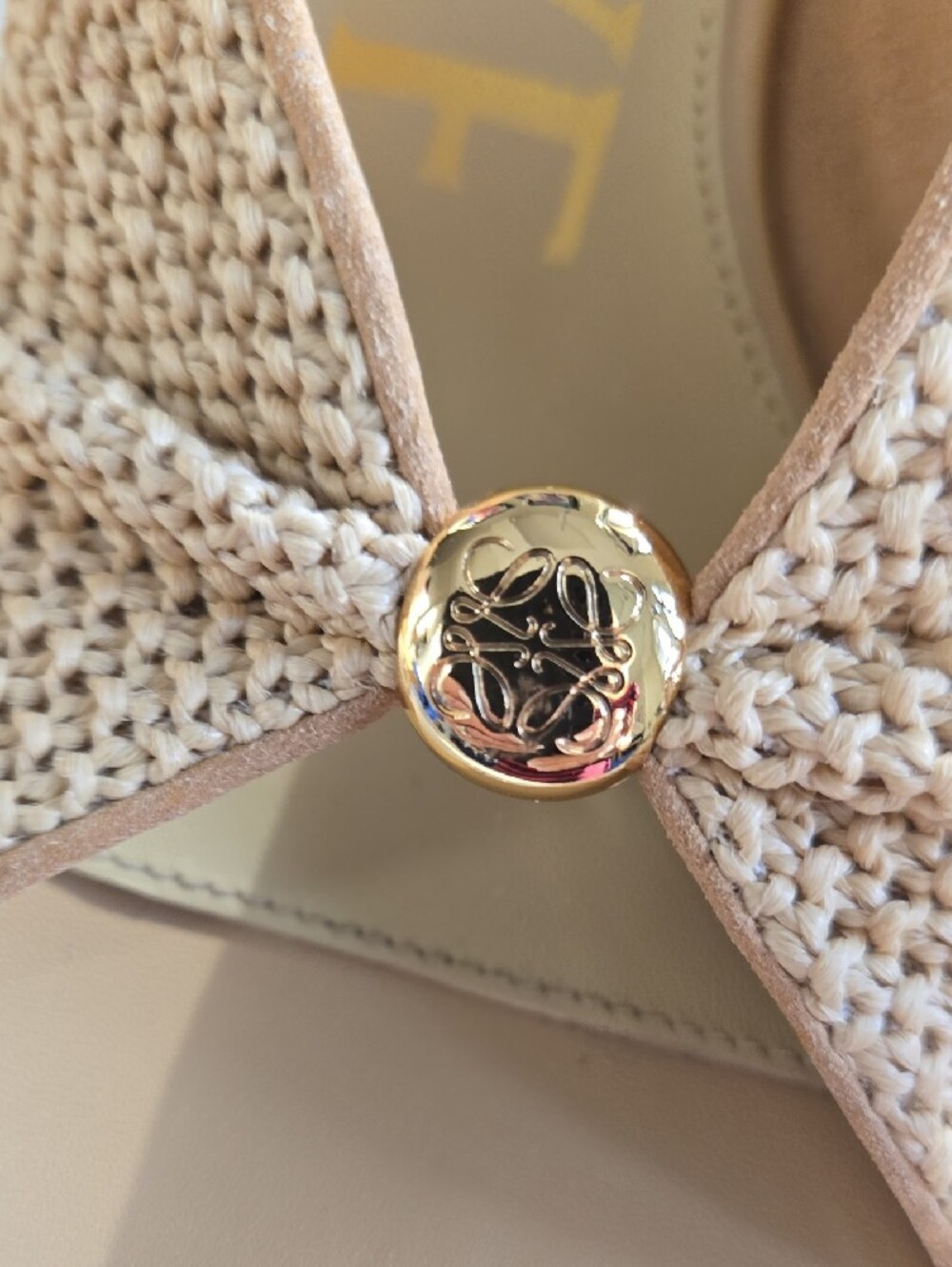 Loewe Beige Woven Knot Mules with Gold Medallion - Picture 4 of 7